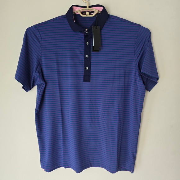 Greyson XL Golf Polo Shirt Purple Green Striped Wolf Logo - Picture 1 of 7